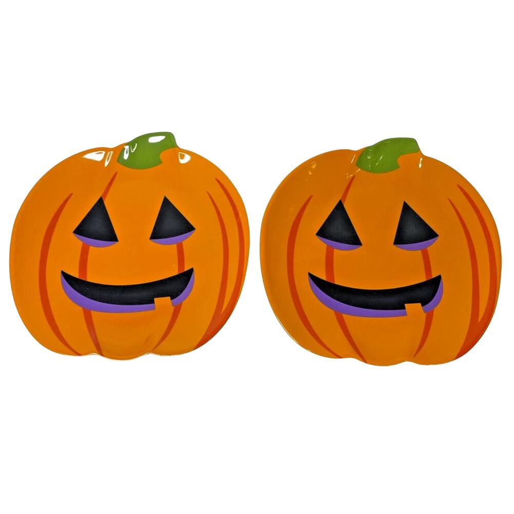 Set of 2 Halloween Pumpkin Plates – 9" Melamine Jack-O’-Lantern Party Decor
